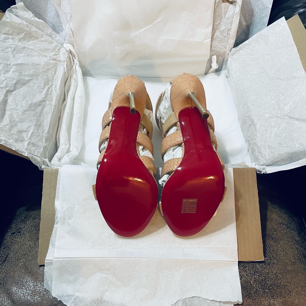 Jerome C Rousseau crossover nude pink strappy croc sandal stiletto. EU39.5